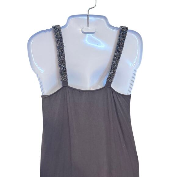 New VERTIGO PARIS Brown Sleeveless Dress Beaded Straps Knot Front Jersey Sz L - Picture 11 of 15